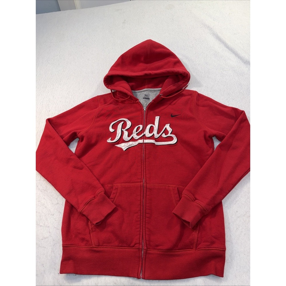 Nike Cincinnati Reds Full Zip Hoodie Men Large Full Satin Tackle Twill MLB Jacke
